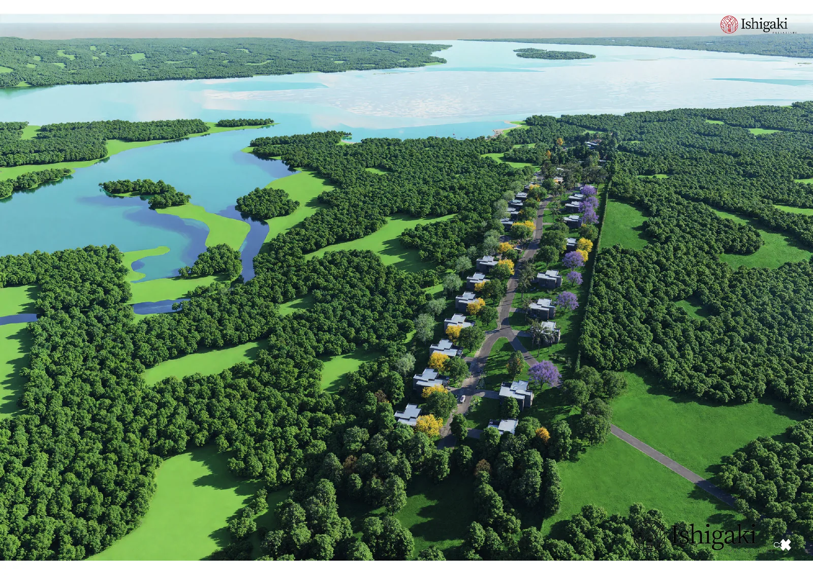 Luchtbeeld van Oasis Bella Vista aan de Río Paraná